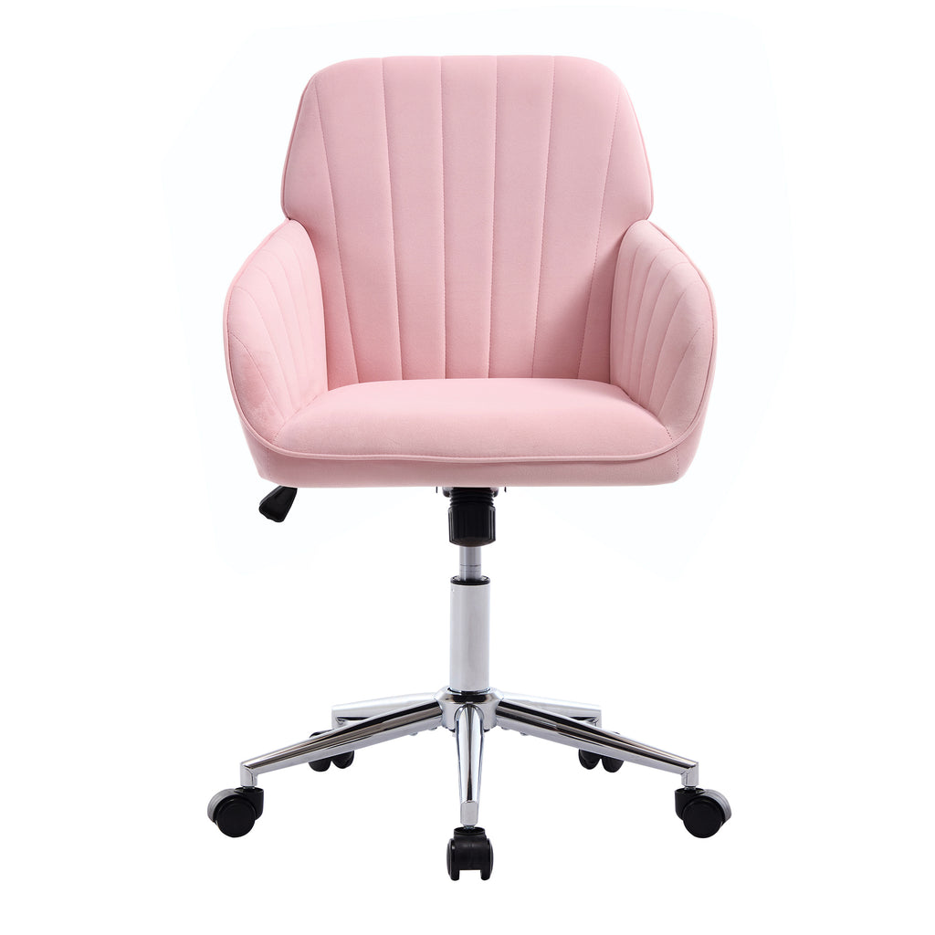 TY Ergonomic Office Chair, Baby Pink Velvet Adjustable Swivel Chair with Lumbar Support for Home or Bedroom Use | Premium Hom