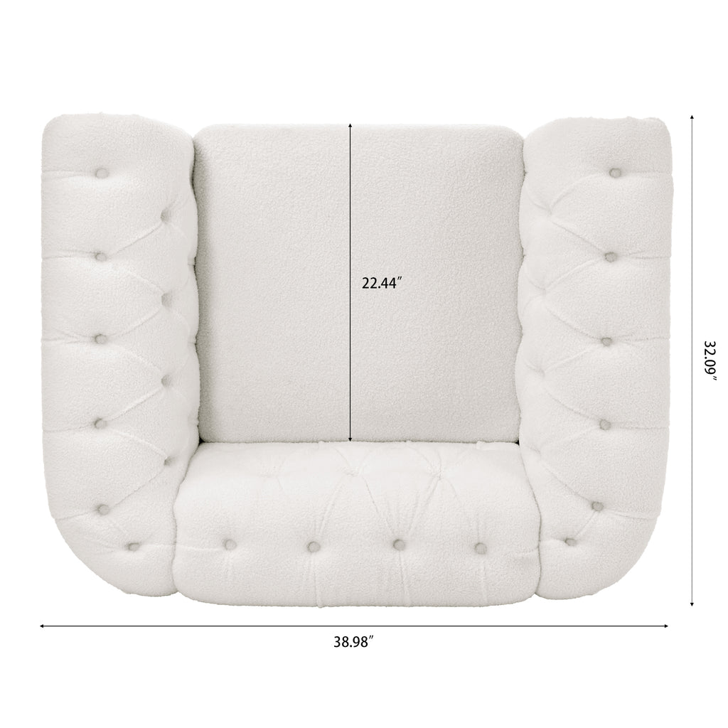Modern Teddy Velvet 1 Seater Sofa for Living Room, White, Acrylic Legs, 38.98'W x 32.09'D x 28.35'H - Grand Goldman Shop