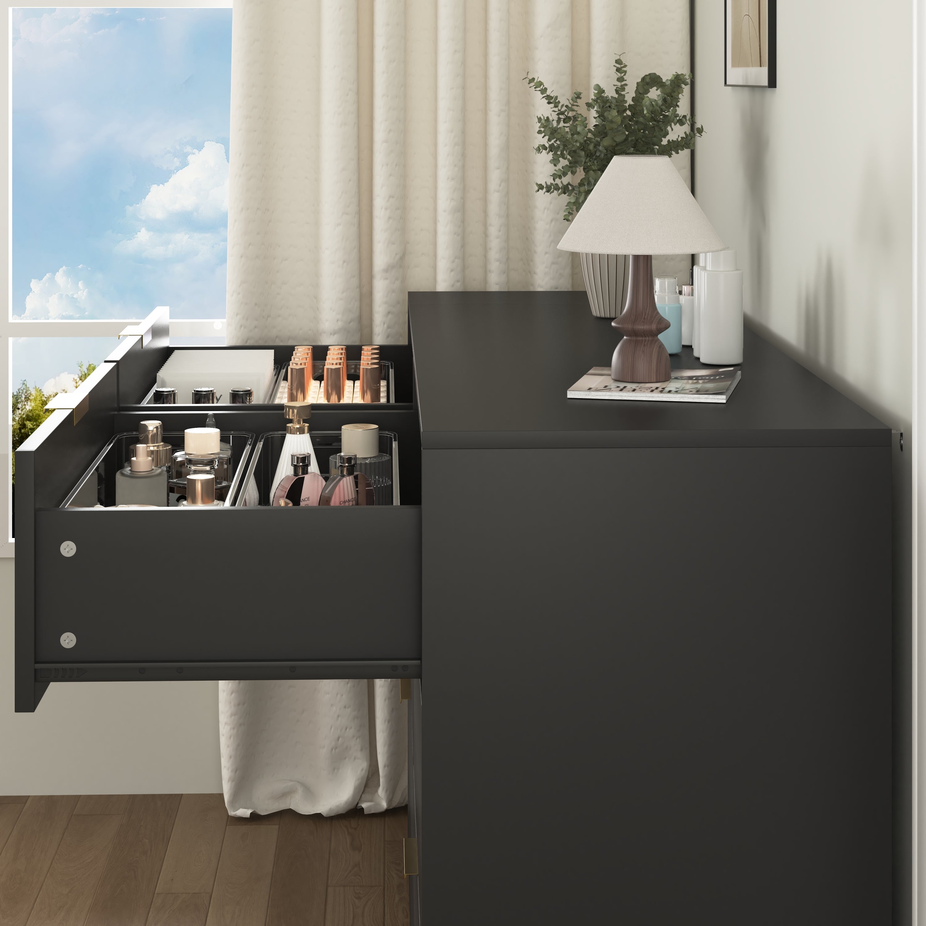 8 Drawers Dresser for Bedroom, Wood Bedroom Dresser Modern Drawer Chest, 8 Chest of Drawer, Tall Dresser for Closet, Dressers Organizer for Living Room, Closet, Hallway Black - Grand Goldman Shop