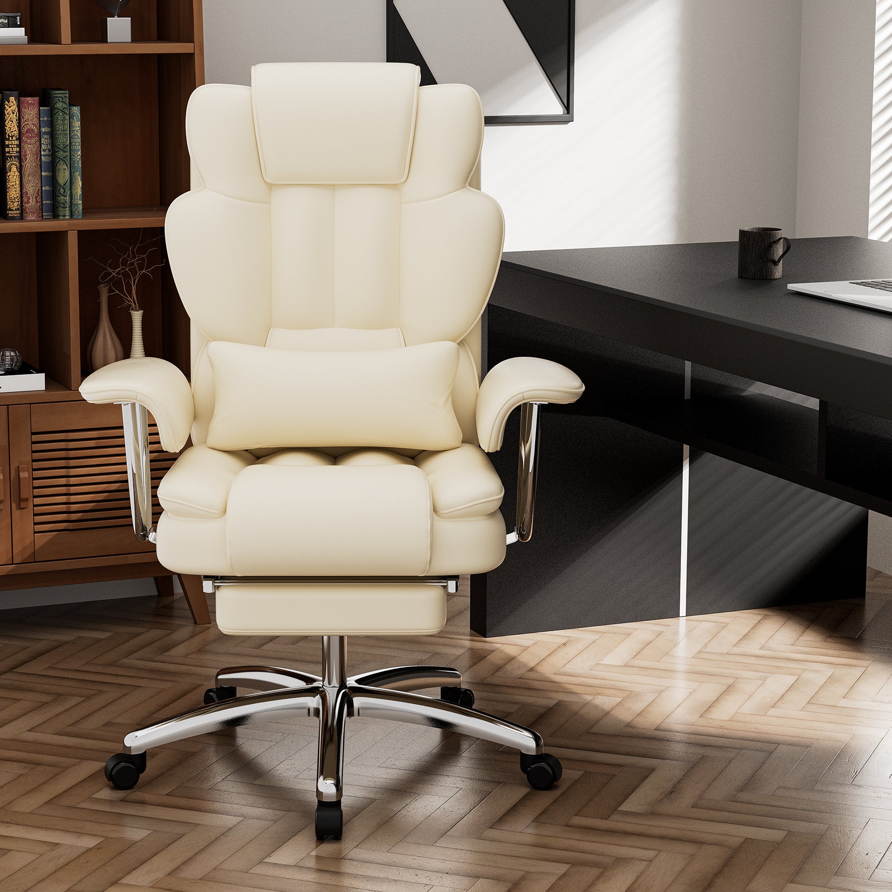 Office Chair, Big and Tall Executive Office Chair with Footrest, Leather Computer Chair, Ergonomic Reclining Chair High Back 