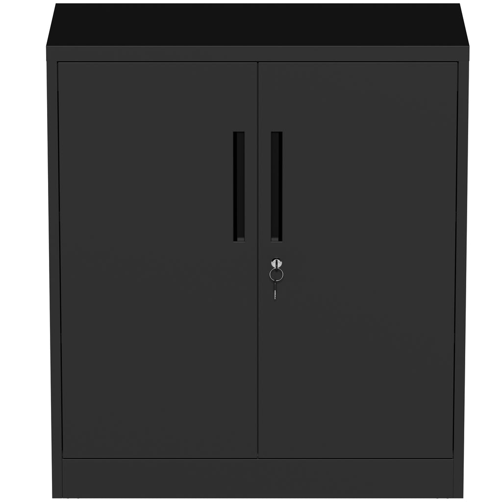 Black Heavy Duty Metal Storage Cabinet with Lock, 2-Door File Cabinet with 2 Adjustable Shelves for Home, Office, Garage (35.