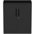 Black Heavy Duty Metal Storage Cabinet with Lock, 2-Door File Cabinet with 2 Adjustable Shelves for Home, Office, Garage (35.