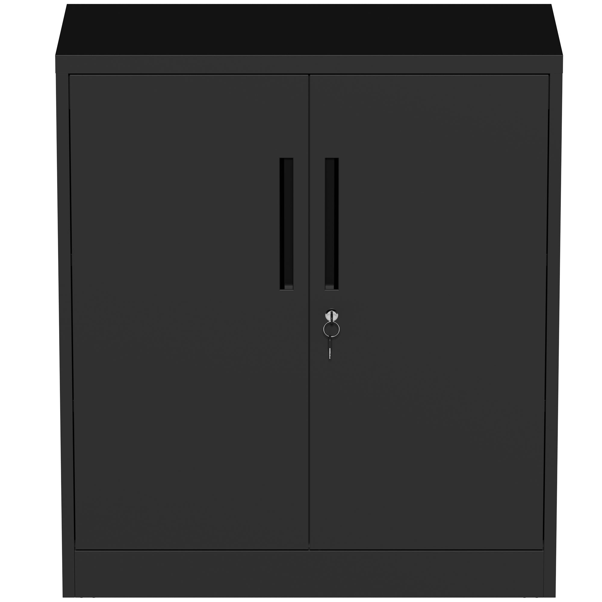 Black Heavy Duty Metal Storage Cabinet with Lock, 2-Door File Cabinet with 2 Adjustable Shelves for Home, Office, Garage (35.
