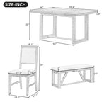 TREXM 6-Piece Retro Dining Table Set for 6, 60' Wood Kitchen Table and Chairs Set of 4 with Bench Designed Trestle Base for kitchen & Dining Room (Gray) - Grand Goldman Shop