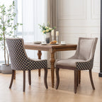 A&A Furniture, Ultra Side Dining Chair, Thickened fabric chairs with neutrally toned solid wood legs, Bronze nail head, Set of 2, Beige and Patterned,SW2207BG - Grand Goldman Shop