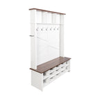 Farmhouse 4-in-1 Hall Tree with 6 Hooks, Walnut Entryway Bench with Shelves,  Wooden Style Rustic Shoe Organizer with 16 Open Compartments for Mudroom, Living Room, White (OLD SKU: N721P264915K) - Grand Goldman Shop