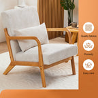 Mid-Century Modern Accent Chair with Pillow Upholstered Arm Chair in Beige Polyester and Solid Wood Frame (beige) - Grand Goldman Shop