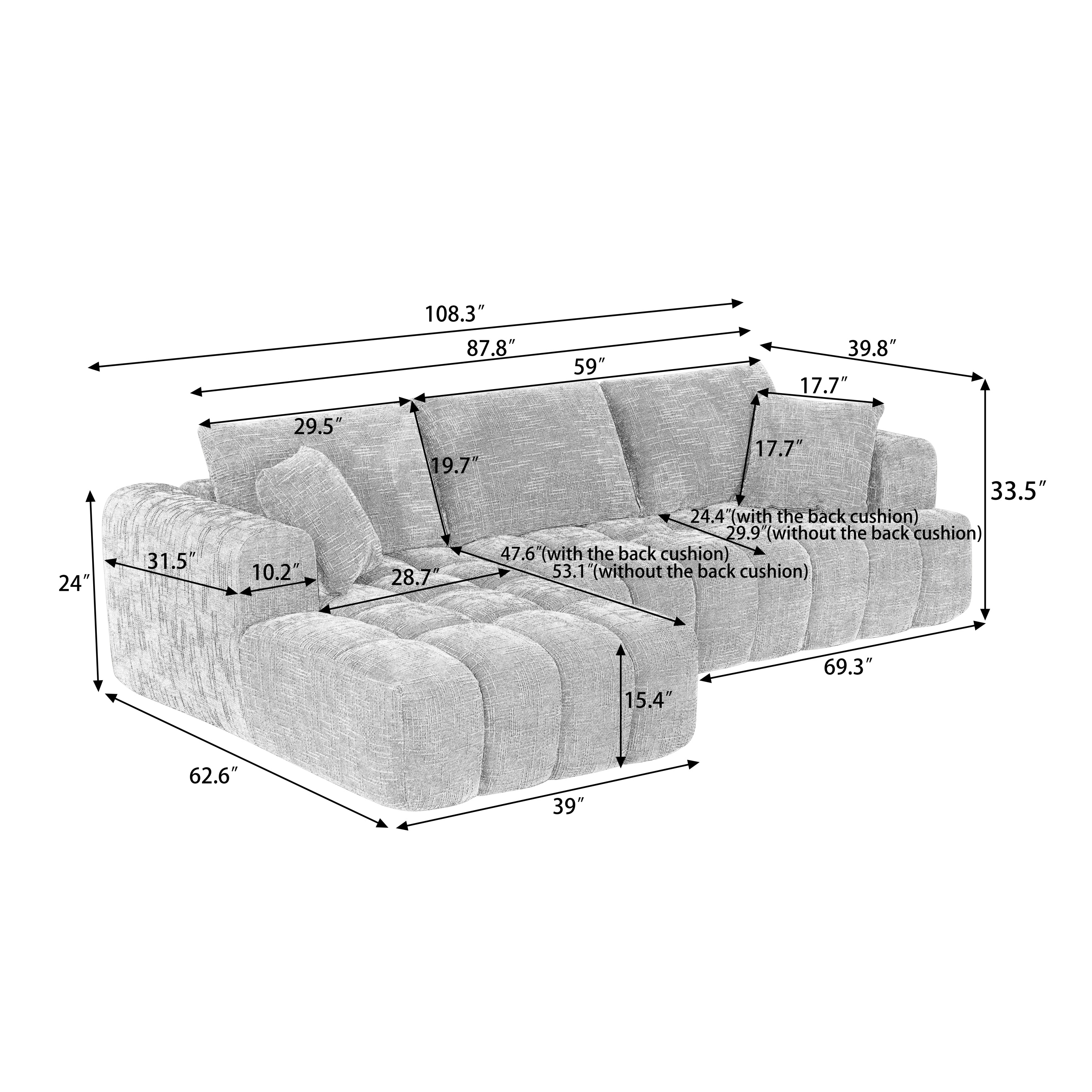 Chenille L-Shape Luxury Sectional Oversized Sofa,Mnimalist Design,Comfy Sleeper Couch for Living Room,Apartment&Reception Spaces,No Assembly Required - Grand Goldman Shop