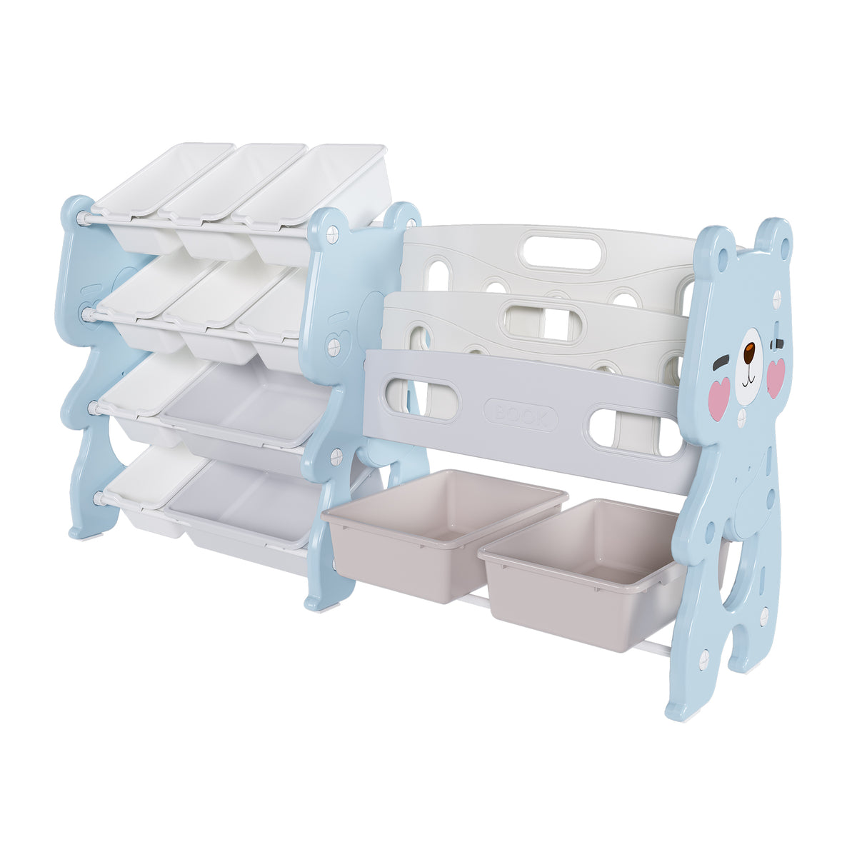 Kids Toy Storage Organizer with 2 Tier Bookshelf, Toy Storage with 12 Bins, Blue Polyethylene, 56.10 x 14.17 x 33.86 inches - Grand Goldman Shop