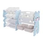 Kids Toy Storage Organizer with 2 Tier Bookshelf, Toy Storage with 12 Bins, Blue Polyethylene, 56.10 x 14.17 x 33.86 inches - Grand Goldman Shop