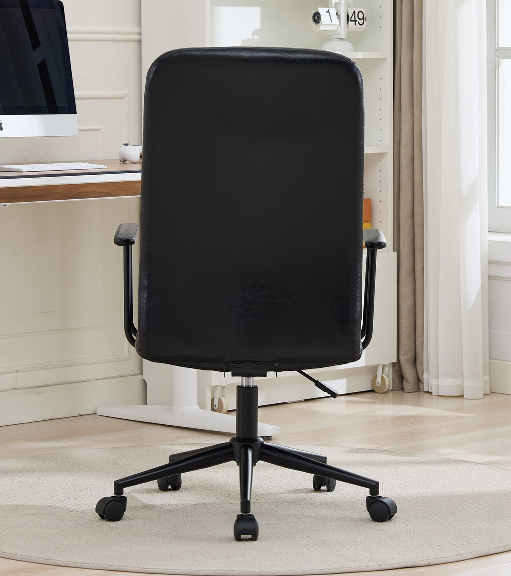 Antique black PU leather color office chair, with armrest, high backrest, soft foam seating, 360 degree swivel , up and down 