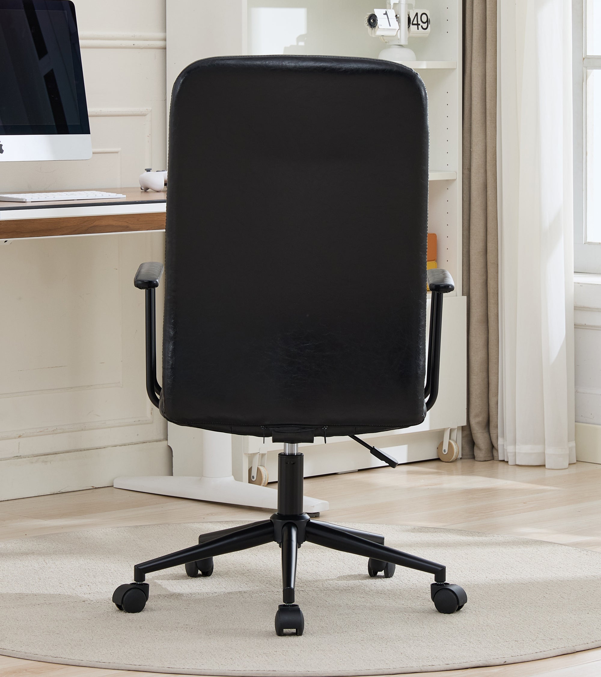 Antique black PU leather color office chair, with armrest, high backrest, soft foam seating, 360 degree swivel , up and down 