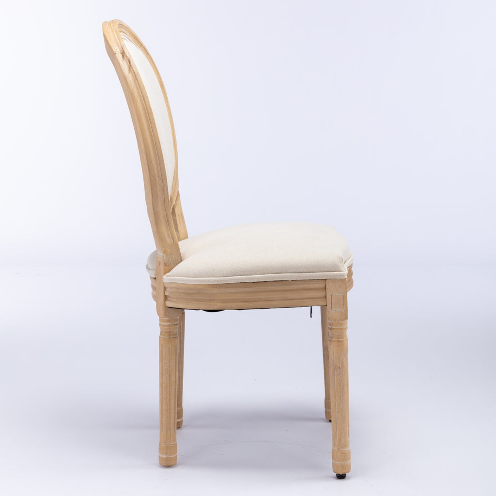 A&A Furniture,French Style Solid Wood Frame Antique Painting Linen Fabric Back Dining Chair,Set of 2,Beige,SW1845BG - Grand Goldman Shop