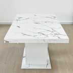Extendable Dining Room Table for 6-10 Modern White Faux Marble Wooden Expandable Kitchen Table w/Dual Column Pedestal Base, Large Rectangle Dining Table - Grand Goldman Shop