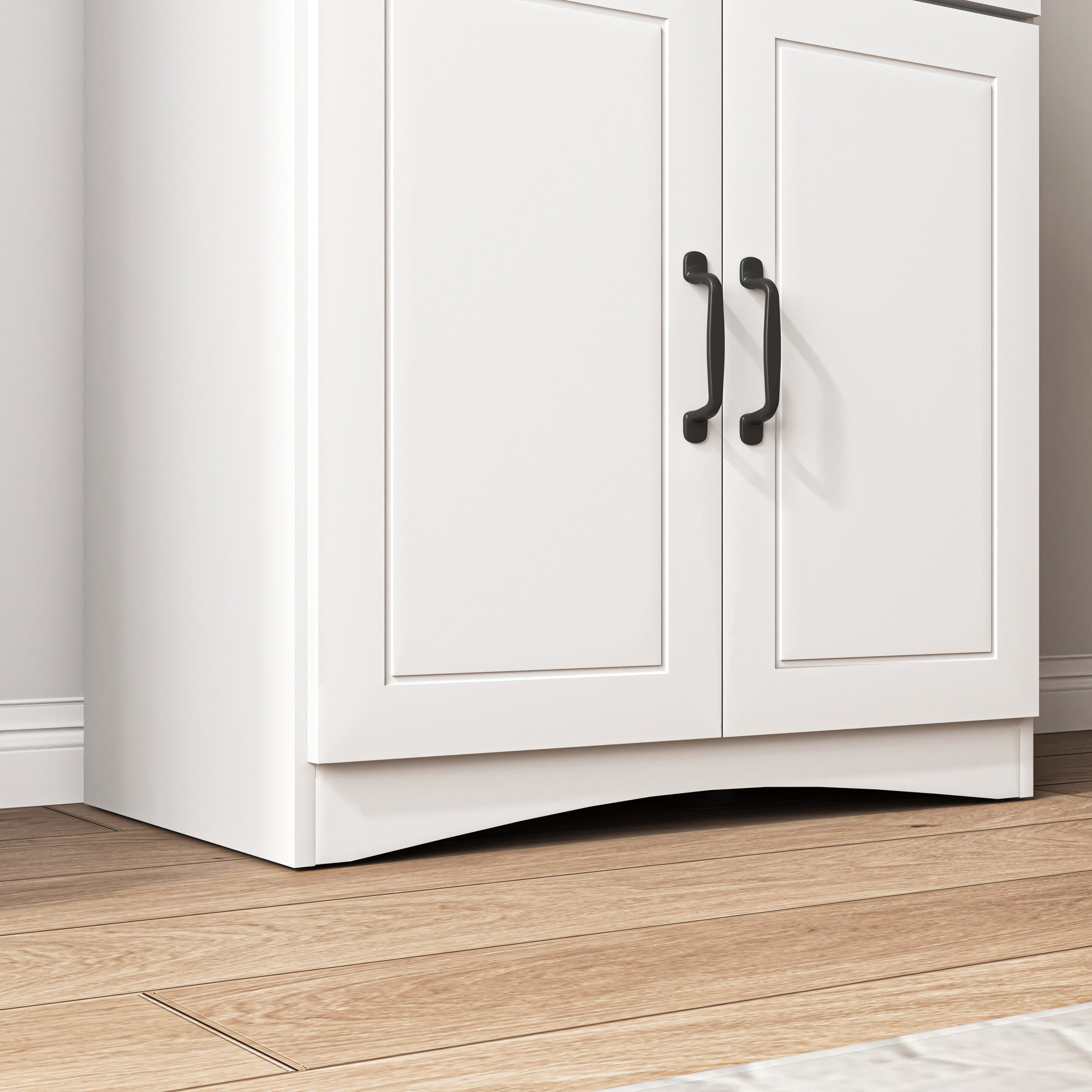 Wooden Kitchen Cabinet White Pantry Room Storage Microwave Cabinet with Framed Glass Doors and Drawer - Grand Goldman Shop