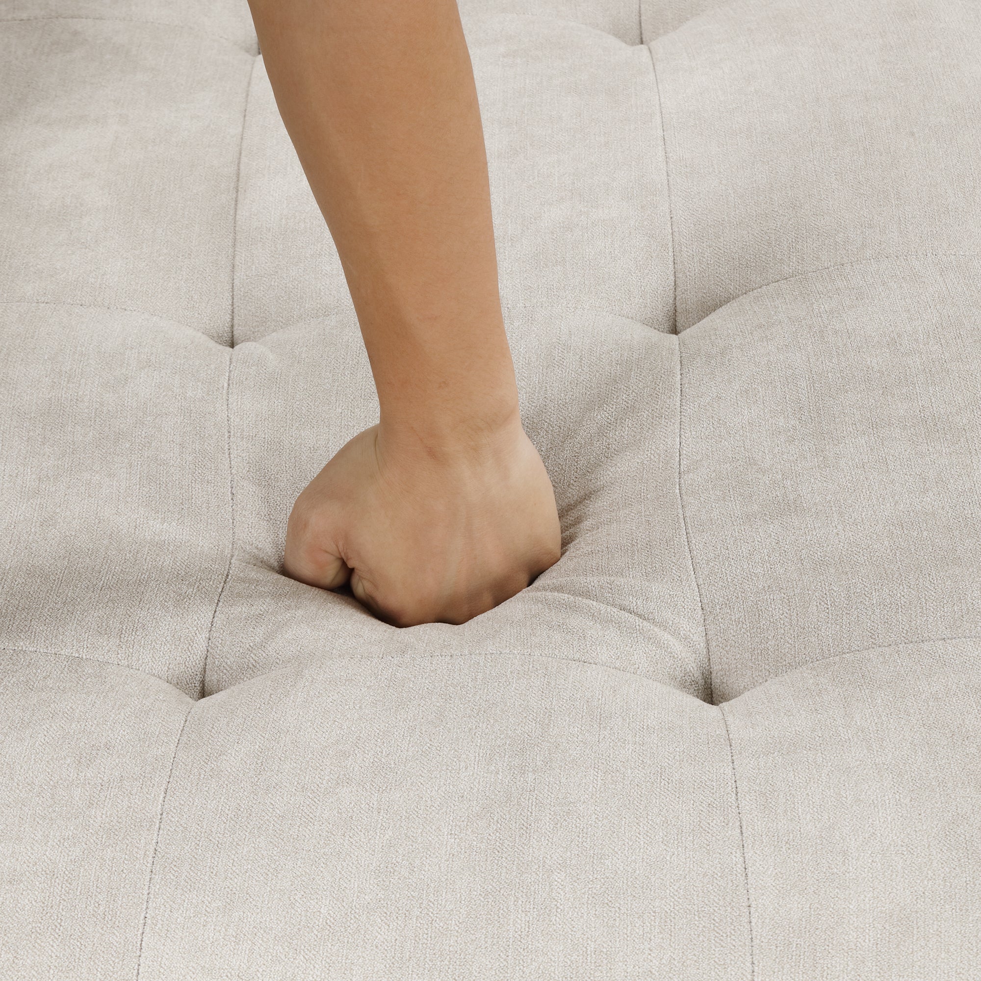Convertible L-shaped Beige Sofa Couch with Storage, Cup Holders, USB Ports, Chenille Fabric - Grand Goldman Shop