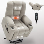 Power Lift Recliner Chair with Massage and Heat for Elderly, Overstuffed Wide Recliners, Heavy Duty Motion Mechanism with USB and Type C Ports, 2 Steel Cup Holders, Beige - Grand Goldman Shop