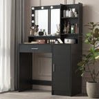 Vanity Desk with Mirror & Light, Large Drawer Three Level Storage Dresser, 3 Lighting Modes Adjustable Brightness, Bedroom Dressing Table(black) - Grand Goldman Shop