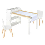 Kids Art Table and Chair Set, Toddler Craft Table with 3 Tiers Storage Cabinet, Wooden Kids Activity Play Desk with 2 Chairs,