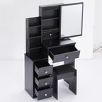 29.2' Small Space Left Bedside Cabinet Vanity Table + Cushioned Stool, Extra Large Right sliding mirror, Multi Layer High Capacity Storage, Practical Fashionable Dresser, Suitable For Small Space - Grand Goldman Shop