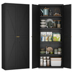 Black Metal Kitchen Pantry Cabinet with Adjustable Shelves and Gold Handles, Tall Steel Storage Locker for Kitchen, Living Ro