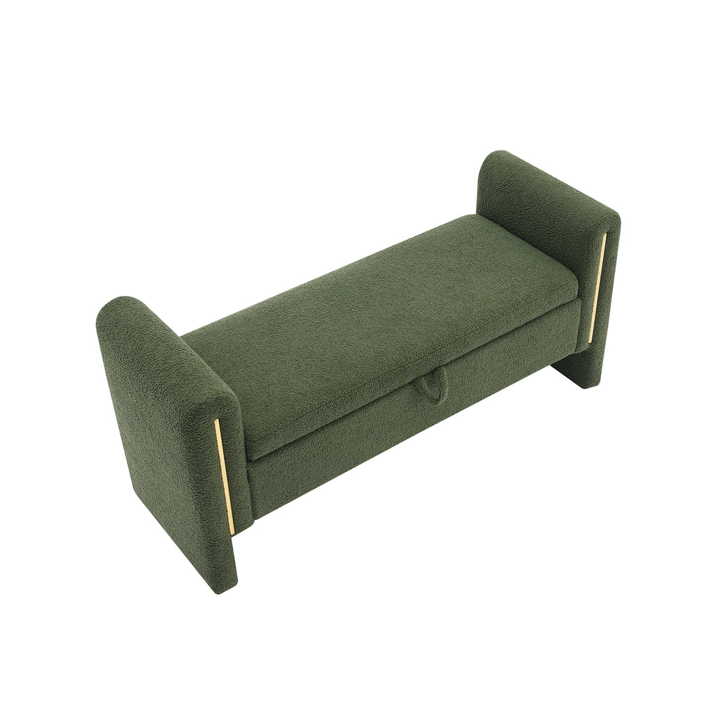 Modern Teddy Bed End Bench with Arms and Storage, Upholstered Foot Rest Stool in Olive Green, Plywood, 52.3'' - Grand Goldman Shop