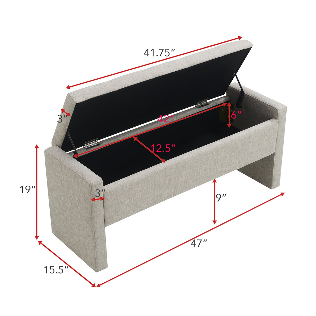 Modern Upholstered Bed End Bench with Storage, Comfy Light Grey Linen Foot Rest for Living Room and Bedroom - Grand Goldman Shop