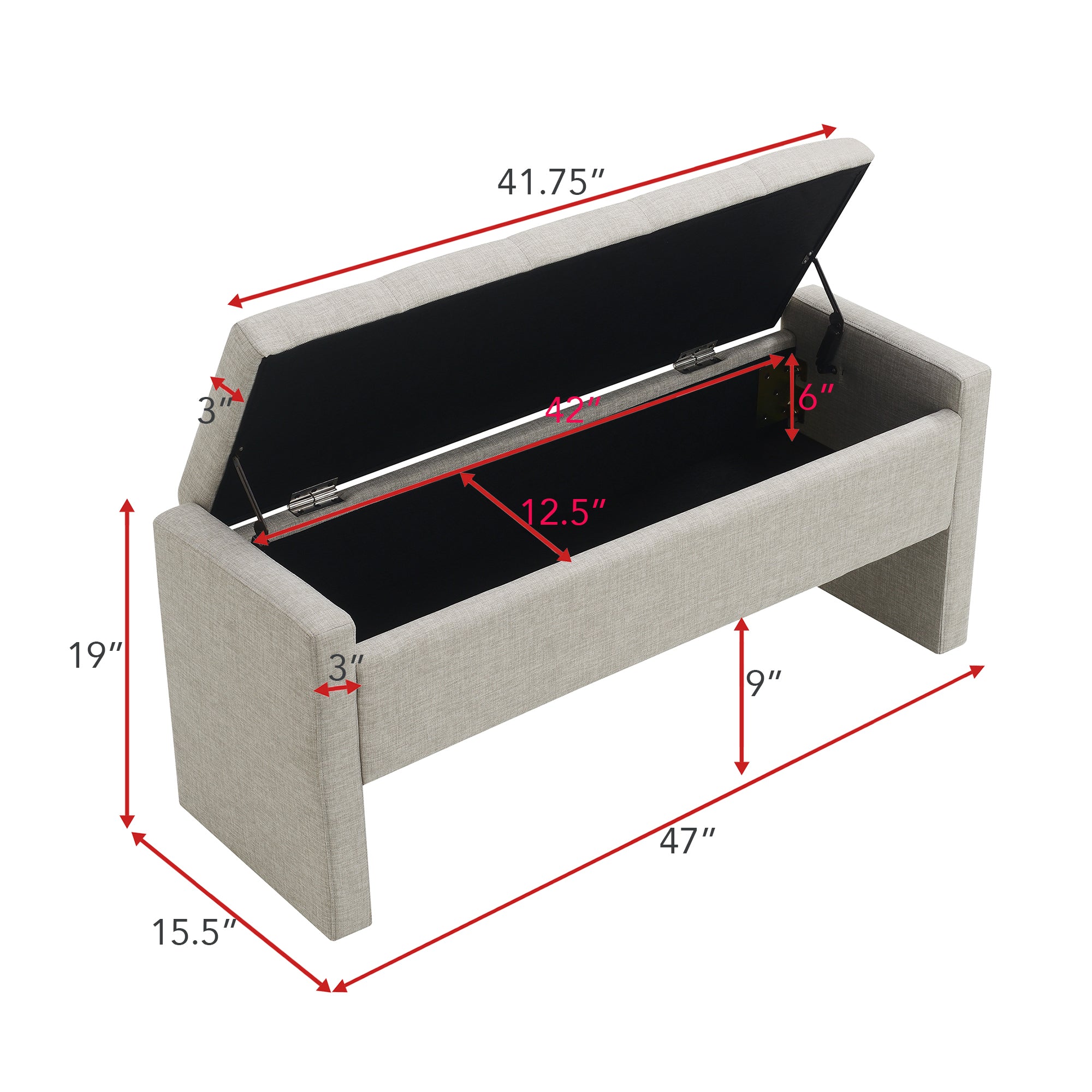 Modern Upholstered Bed End Bench with Storage, Comfy Light Grey Linen Foot Rest for Living Room and Bedroom - Grand Goldman Shop