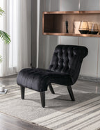 COOLMORE Modern Velvet Armless Accent Living Room Chair / Leisure Chair,Upholstered Fabric Button Comfortable Chair with Wooden Legs for Bedroom, Living Room, Office (Black Velvet) - Grand Goldman Shop