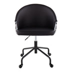 Contemporary Task Chair in Black Metal and Black Faux Leather with Silver Metal Accents | Premium Home Decor - Grand Goldman