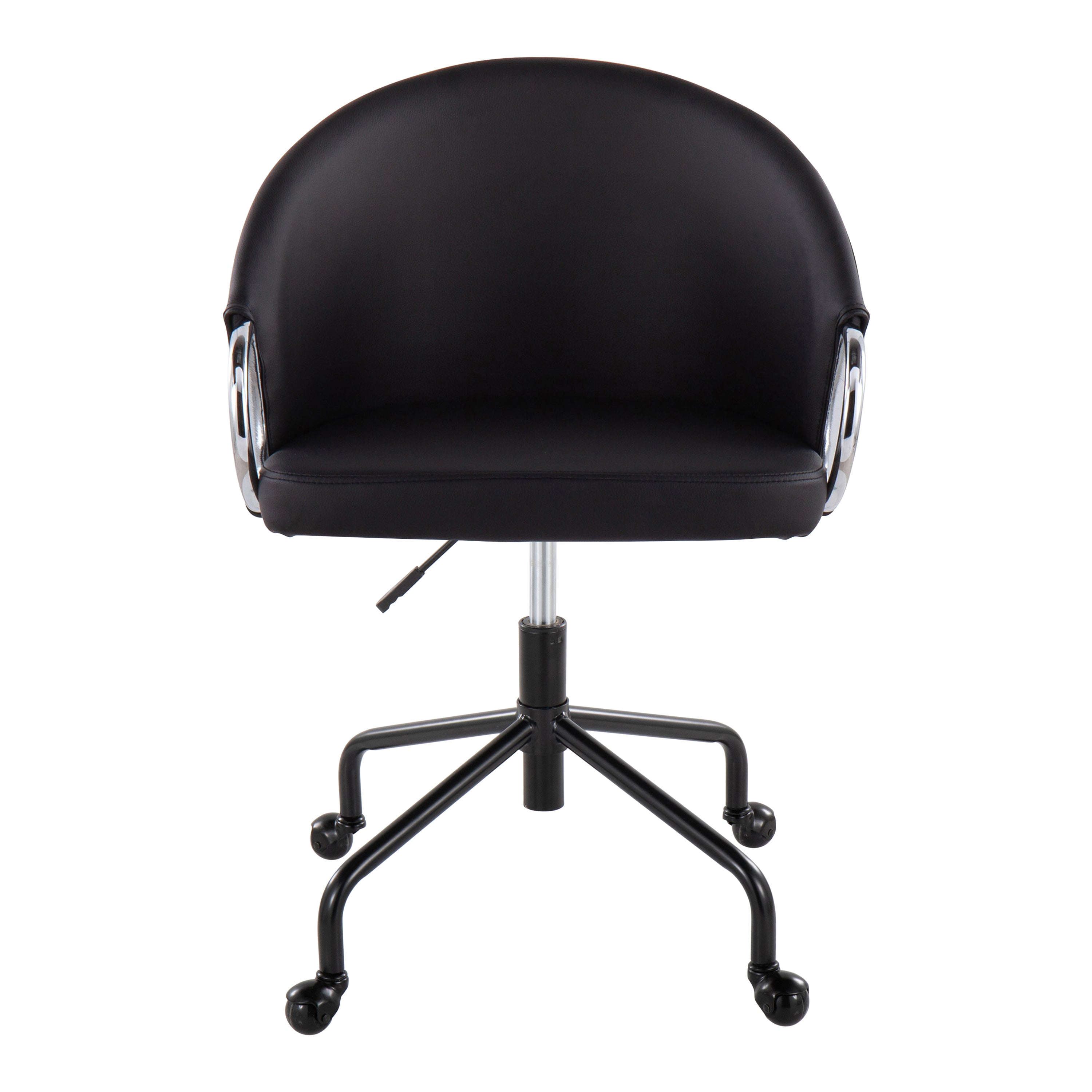 Contemporary Task Chair in Black Metal and Black Faux Leather with Silver Metal Accents | Premium Home Decor - Grand Goldman