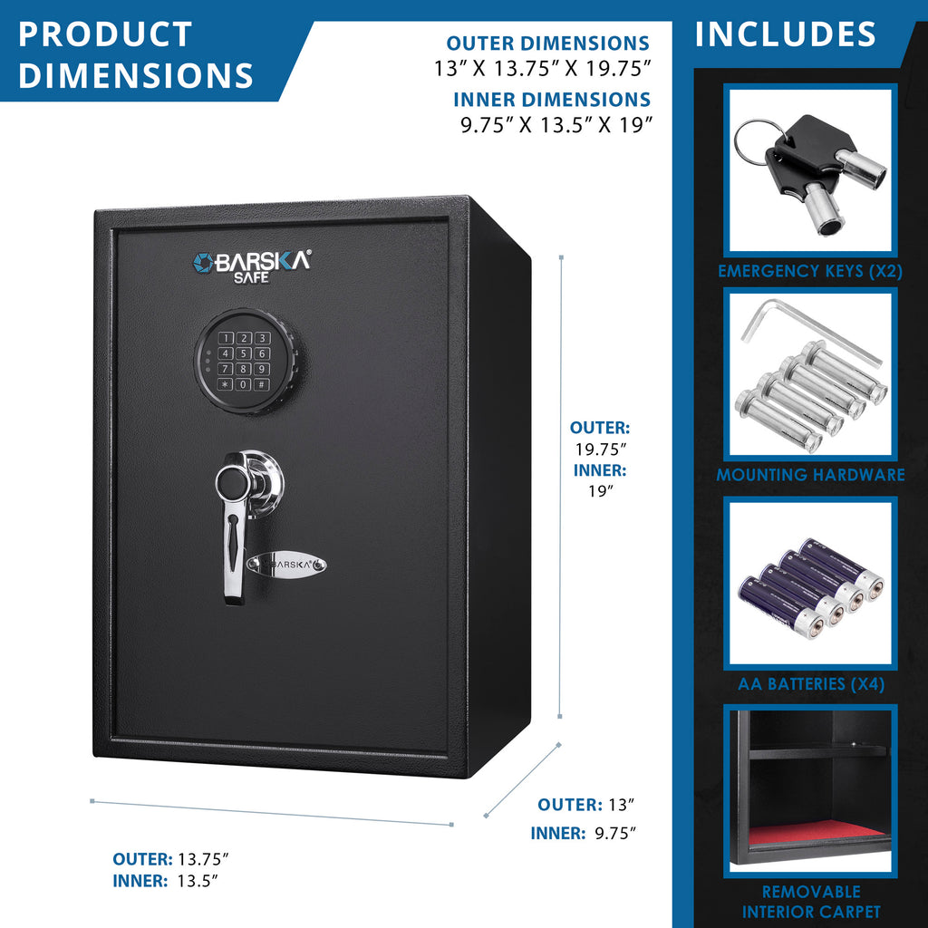 Large Digital Keypad Safe with 1.45 Cubic Ft Capacity in Black Steel and Removable Shelves - Grand Goldman