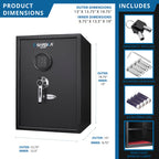 Large Digital Keypad Safe with 1.45 Cubic Ft Capacity in Black Steel and Removable Shelves - Grand Goldman