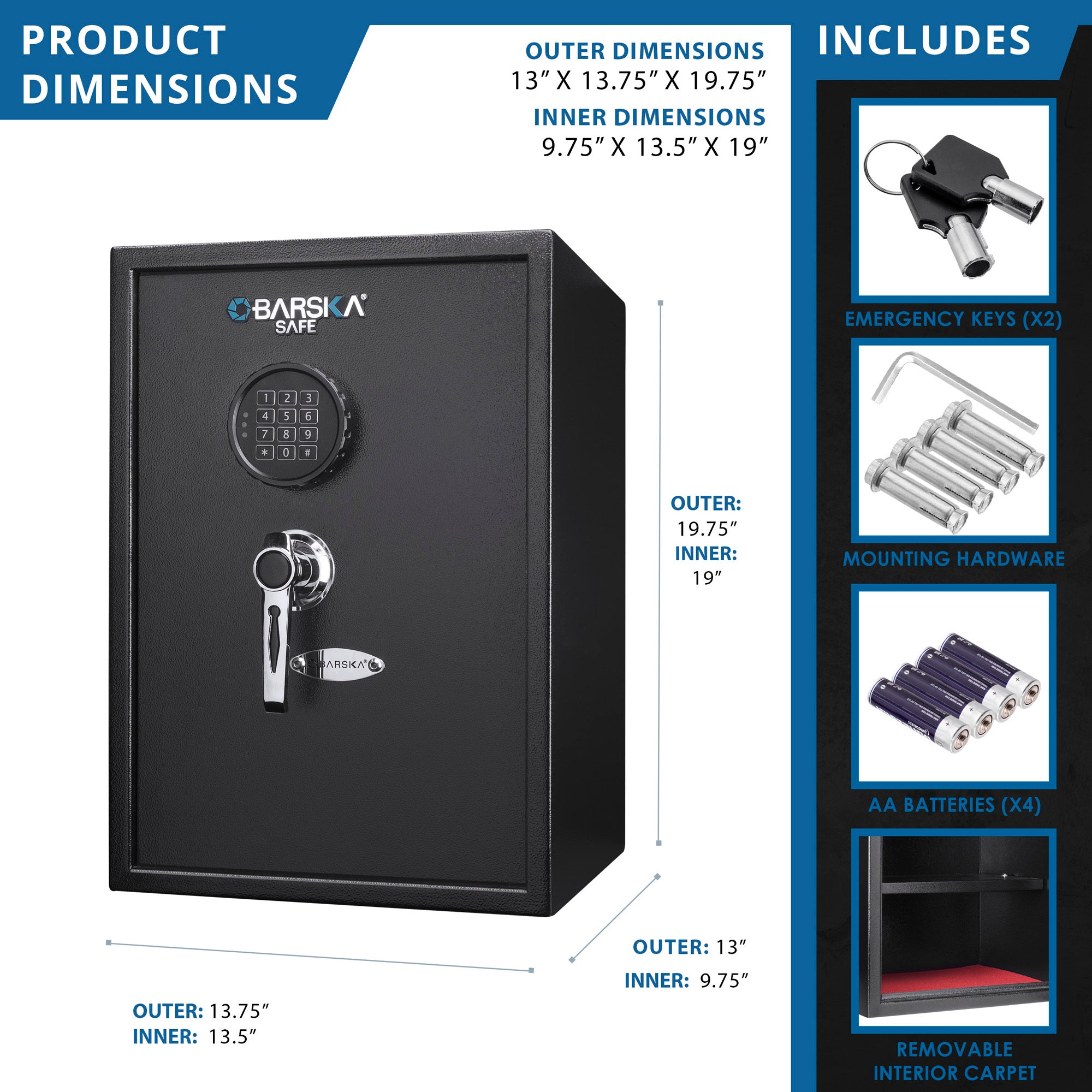 Large Digital Keypad Safe with 1.45 Cubic Ft Capacity in Black Steel and Removable Shelves - Grand Goldman