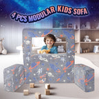 Kids Couch, 4Pcs Toddler Couch Sofa Bed, Kids Chair Seat Playroom Furniture, Child Sectional Sofa with Removable Cover for Ki