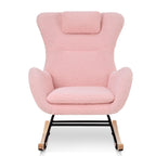 Rocking Chair Nursery, Teddy Upholstered Rocker Glider Chair with High Backrest, Adjustable Headrest & Pocket, Comfy Glider Chair for Nursery, Bedroom, Living Room, Offices, Rubber wood, pink - Grand Goldman Shop
