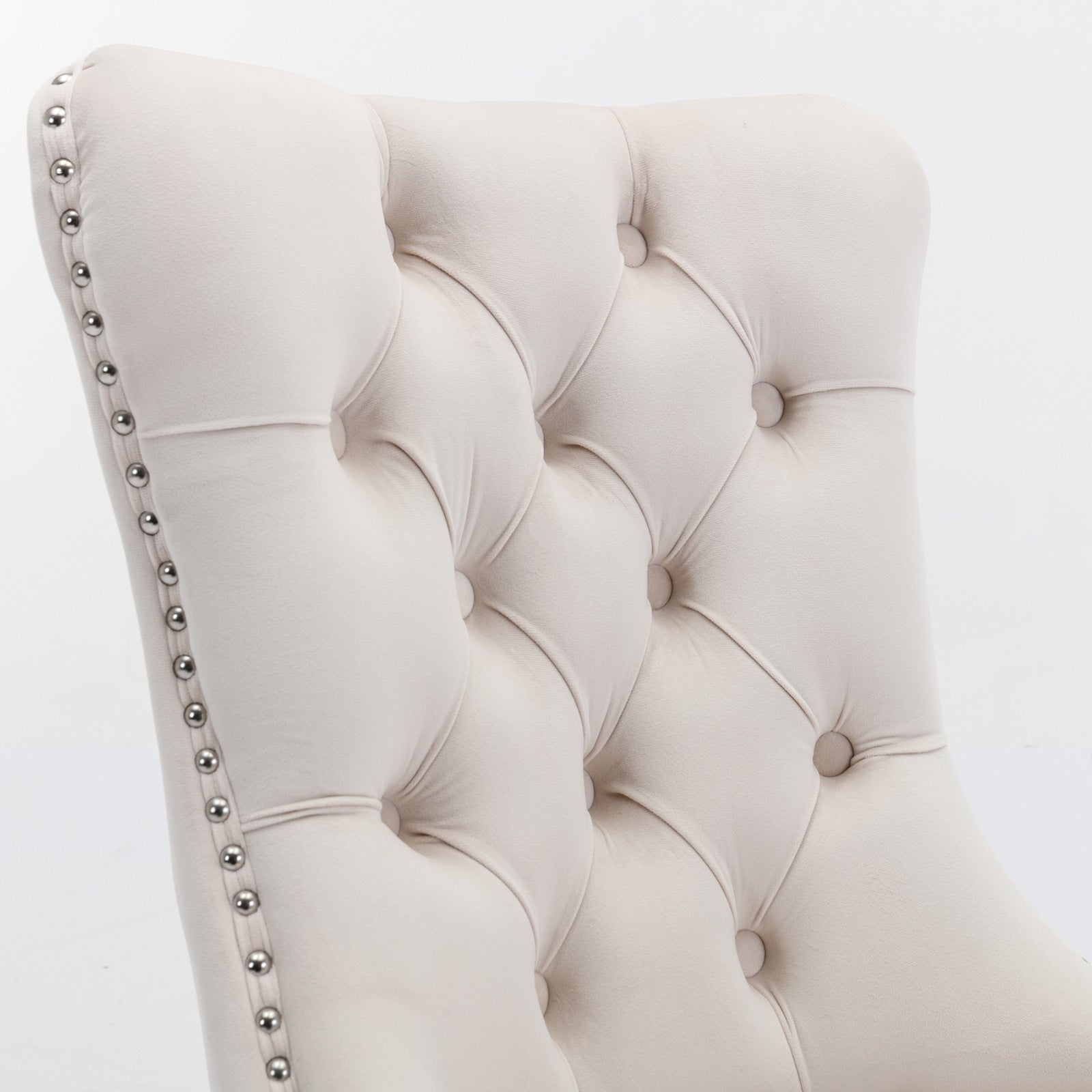 Nikki Collection Modern, High-end Tufted Solid Wood Contemporary Velvet Upholstered Dining Chair with Chrome Stainless Steel Plating Legs,Nailhead Trim,Set of 2，Beige and Chrome, SW1701BG - Grand Goldman Shop