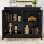 Mid Century Modern Fluted Hollowed Out Sideboard Cabinet with 2 Outlet Holes, Buffet Cabinet with Storage, Black Storage Cabinet for Living Room, Entryway, Hallway, Dining Room, Kitchen - Grand Goldman Shop