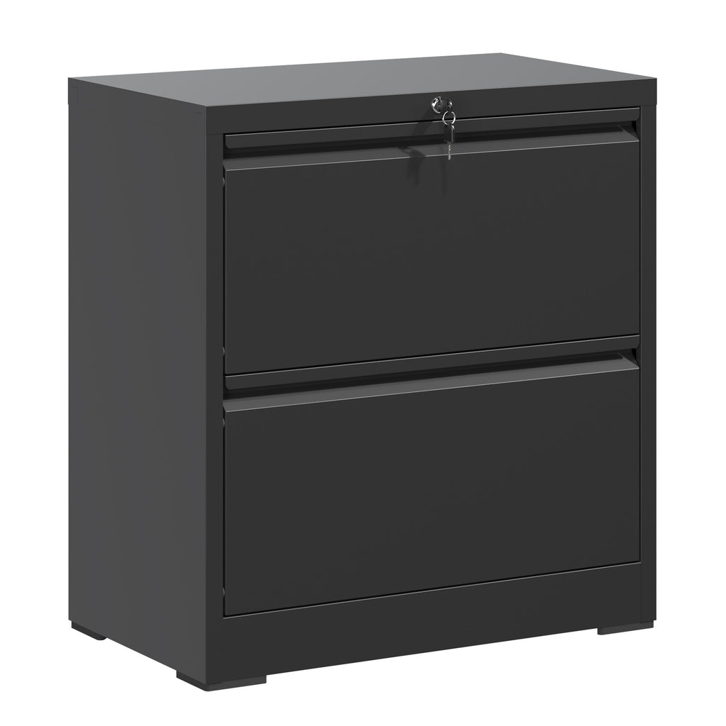 Premium 2 Drawer Metal Lateral File Cabinet with Lock, Black Steel Wide Horizontal Filing Cabinets for Home Office - Grand Go