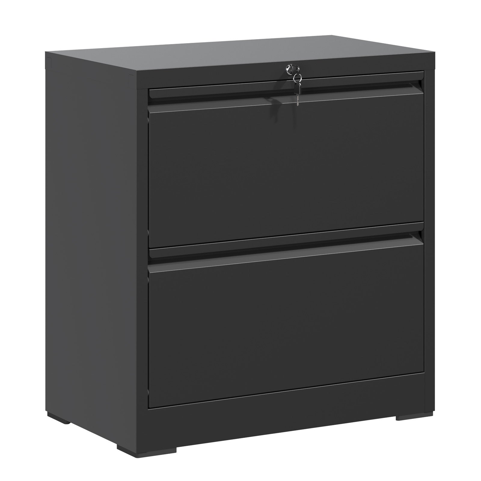 Premium 2 Drawer Metal Lateral File Cabinet with Lock, Black Steel Wide Horizontal Filing Cabinets for Home Office - Grand Go