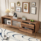 Modern Walnut TV Stand for 75+ TV, 70' Media Console with 2 Glass Doors, 2 Drawers & Storage Cabinet, MDF and Solid Wood Construction - Grand Goldman Shop