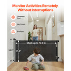 Retractable Baby Gate, Extends to 72.8 inch Wide, 31.3 inch Tall, with Security Lock, Easy to Use, Walk Through Without Tripp