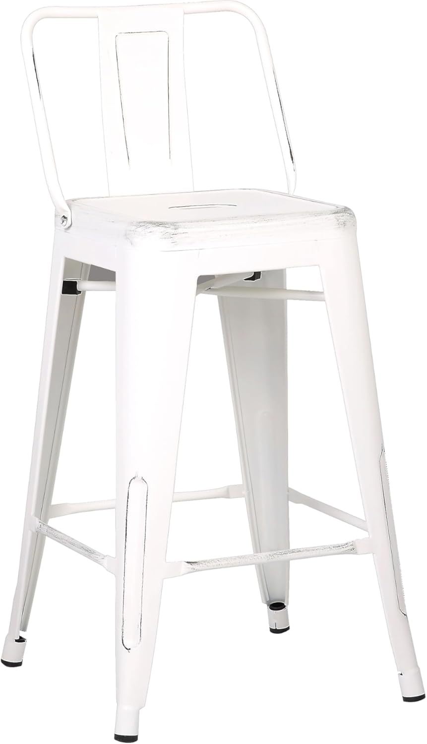 Modern Light Weight Industrial Contemporary Rustic Vintage Costal Metal Barstools with Bucket Back and 4 Leg Design, Seat Bar