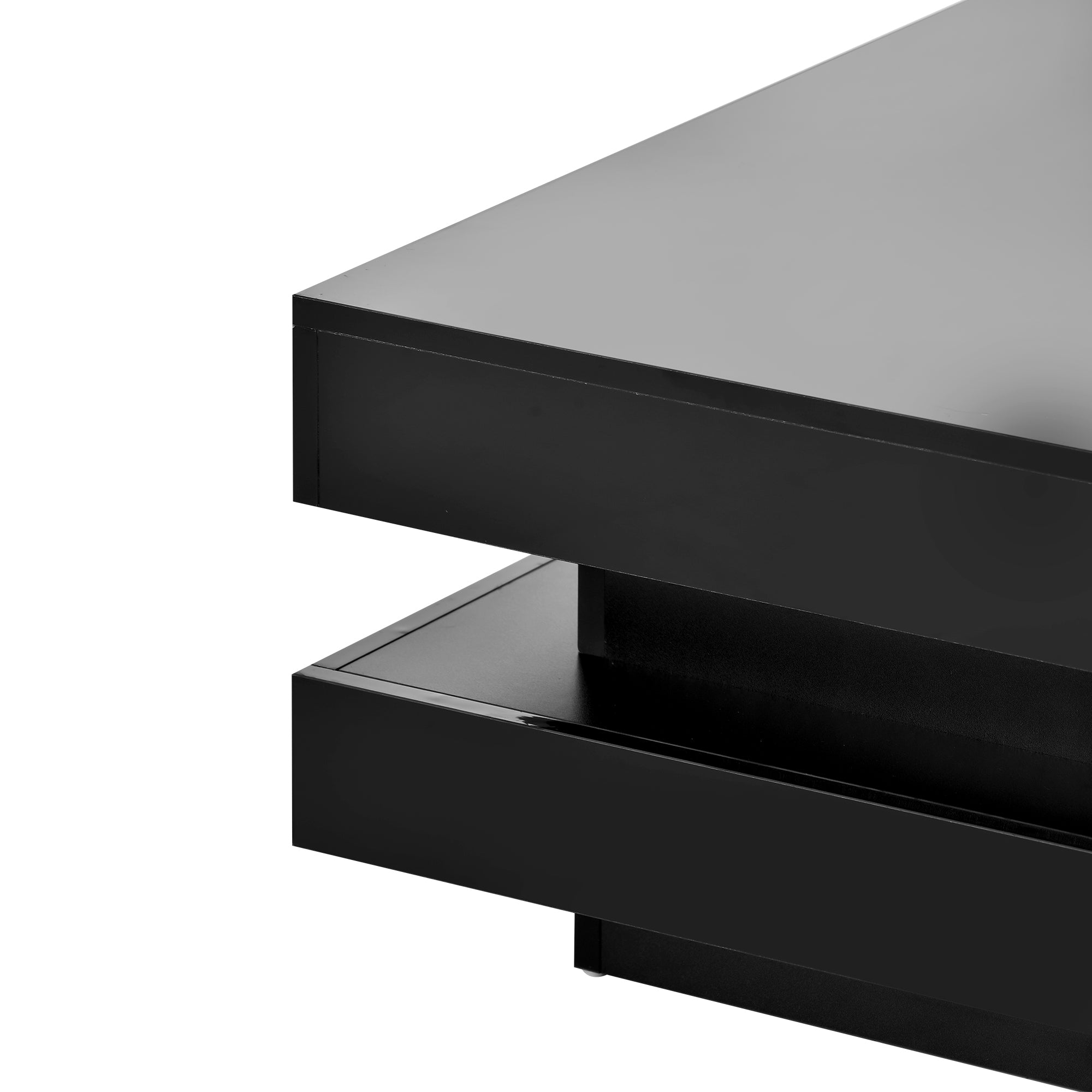 ON-TREND High Gloss Minimalist Design with LED Lights, 2-Tier Square Coffee Table, Center Table for Living Room, 31.5''x31.5''x14.2'',Black - Grand Goldman Shop