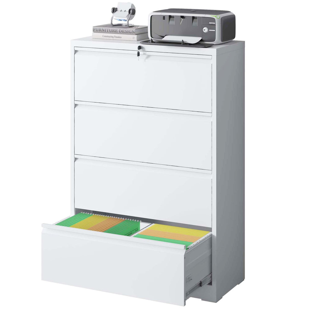4 Drawer Lateral File Cabinet, Heavy Duty Metal Filing Cabinet, 35.4 Inch Wide Locking File Cabinet for Home Office, Space-Sa