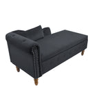 Black Chaise Lounge Indoor, Velvet Lounge Chair for Bedroom with Storage & Pillow, Modern Upholstered Rolled Arm Chase Lounge for Sleeping with Nailhead Trim for Living Room Bedroom Office - Grand Goldman Shop