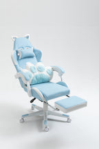 Cat Ears Gaming Chair - Ergonomic PU Leather Office Chair, Cute Chair with Footrest for Adult 310lbs Capacity, 90°-155° Recli