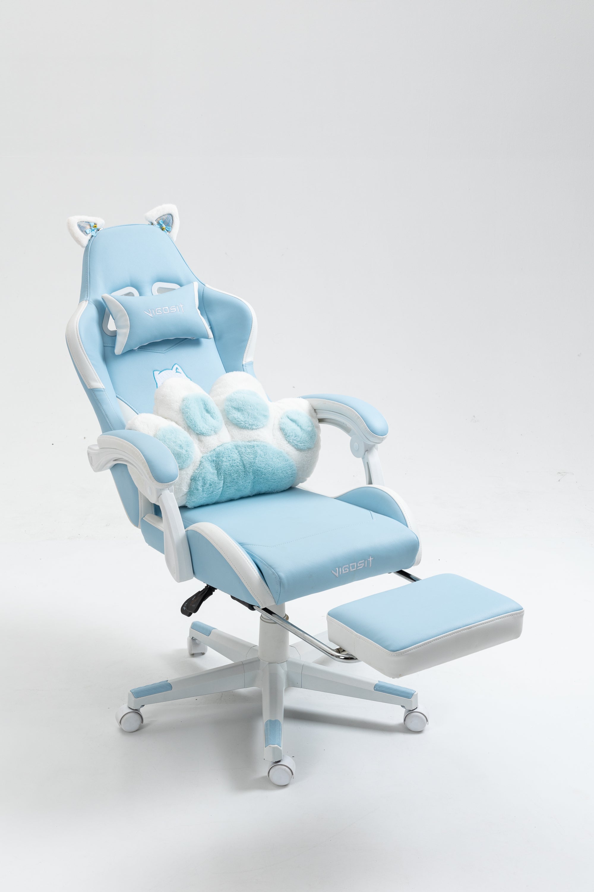 Cat Ears Gaming Chair - Ergonomic PU Leather Office Chair, Cute Chair with Footrest for Adult 310lbs Capacity, 90°-155° Recli