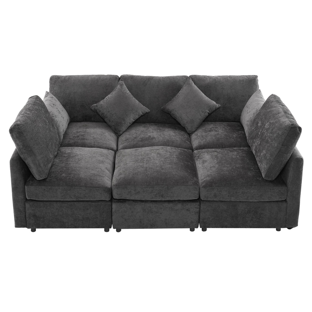 Stylish Modular U-Shaped Sectional Sofa with USB Ports, Black Chenille, 86.6' - Grand Goldman Shop
