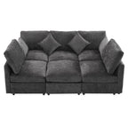Stylish Modular U-Shaped Sectional Sofa with USB Ports, Black Chenille, 86.6' - Grand Goldman Shop